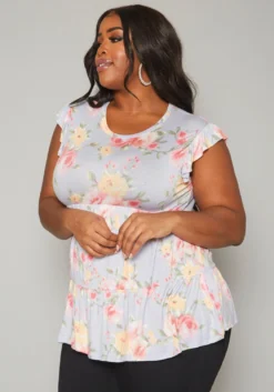 Plus Size Floral Print Flare Top -Asoph Fashion Shop 2019952 001 2
