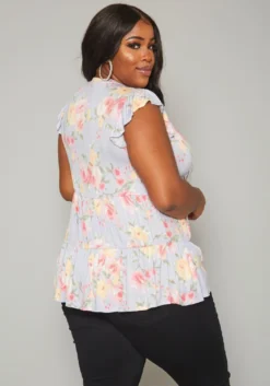 Plus Size Floral Print Flare Top -Asoph Fashion Shop 2019952 001 3