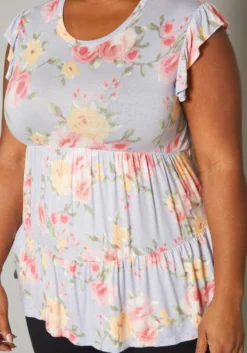 Plus Size Floral Print Flare Top -Asoph Fashion Shop 2019952 001 4