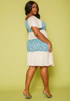 Plus Size Floral Block Flare Dress -Asoph Fashion Shop 2019953 001 3