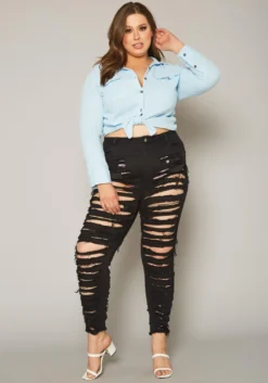 Plus Size Distressed Denim Jeans