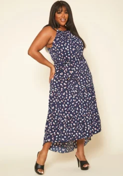 Plus Size Polka Dot Print Flare Maxi Dress