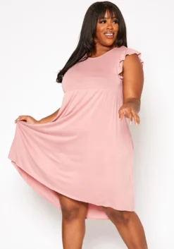Plus Size Ruffle Sleeve Flare Mini Dress