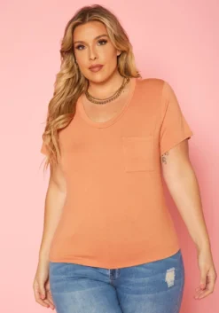 Plus Size Pocket Hem Casual T Shirt