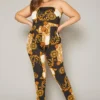 Plus Size Brocade Print Tube Jumpsuit