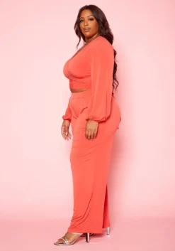 Plus Size Wrap Crop Top & Wide Pants Set -Asoph Fashion Shop 2020022 001 2