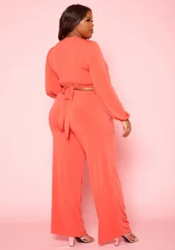 Plus Size Wrap Crop Top & Wide Pants Set -Asoph Fashion Shop 2020022 001 3