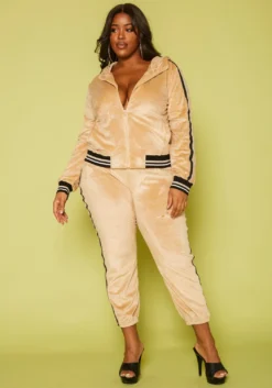 Plus Size Velvet Two Piece Tracksuit