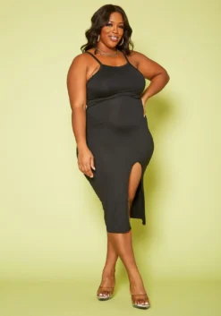 Plus Size Basic Slit Hem Cami Dress -Asoph Fashion Shop 2020030 001 0