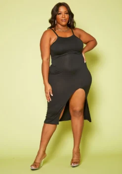 Plus Size Basic Slit Hem Cami Dress