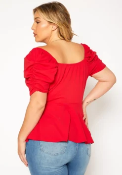 Plus Size Ruched Short Sleeve Peplum Top -Asoph Fashion Shop 2020096 001 3