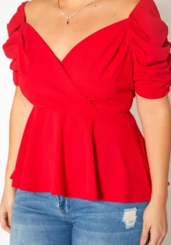 Plus Size Ruched Short Sleeve Peplum Top -Asoph Fashion Shop 2020096 001 4