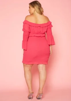 Plus Size Smocked Off Shoulder Mini Dress -Asoph Fashion Shop 2020099 001 4