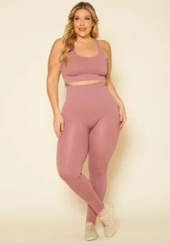 Plus Size Ribbed Racerback Tank Top & Leggings Set