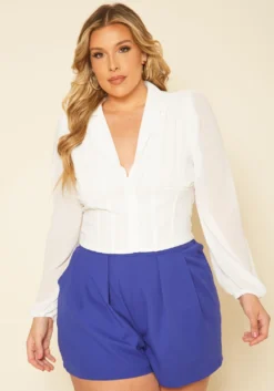 Plus Size Corset Hem Long Sleeve Top