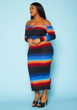 Plus Size Gradient Print Bodycon Maxi Dress -Asoph Fashion Shop 2020113 002 4