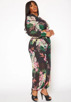 Plus Size Tropical Print Two Piece Set -Asoph Fashion Shop 2020148 001 2