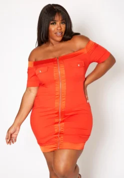 Plus Size Off Shoulder Bodycon Mini Dress