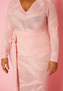 Plus Size Print Mesh Long Sleeve Midi Dress -Asoph Fashion Shop 2020183 002 4