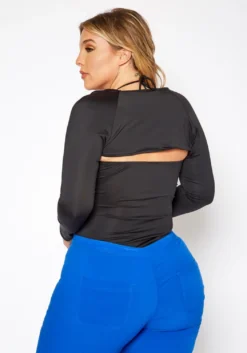 Plus Size Bolero Long Sleeve Shrug Bodysuit Set -Asoph Fashion Shop 2020197 001 3