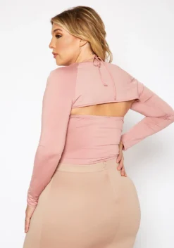 Plus Size Bolero Long Sleeve Shrug Bodysuit Set -Asoph Fashion Shop 2020197 002 2