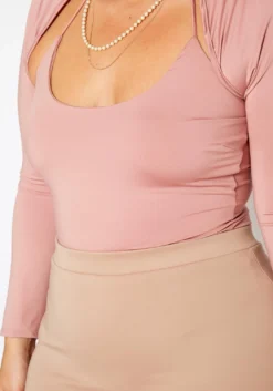 Plus Size Bolero Long Sleeve Shrug Bodysuit Set -Asoph Fashion Shop 2020197 002 3