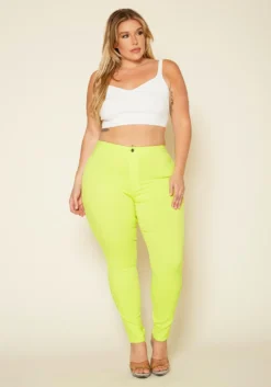 Plus Size Neon Yellow High Waist Skinny Jeans