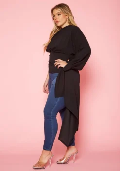 Plus Size One Sleeve Drape Hem Blouse -Asoph Fashion Shop 2020202 001 2