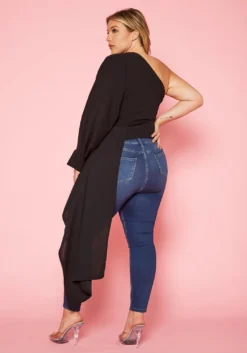 Plus Size One Sleeve Drape Hem Blouse -Asoph Fashion Shop 2020202 001 3
