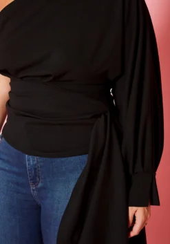 Plus Size One Sleeve Drape Hem Blouse -Asoph Fashion Shop 2020202 001 4