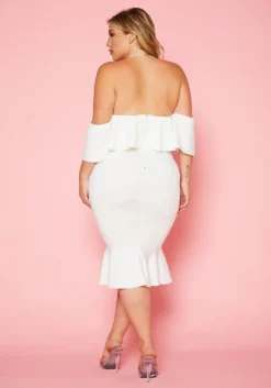 Plus Size Off Shoulder Ruffle Hem Midi Dress -Asoph Fashion Shop 2020207 001 3