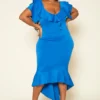 Plus Size High-Low Ruffled Bodycon Midi Dress