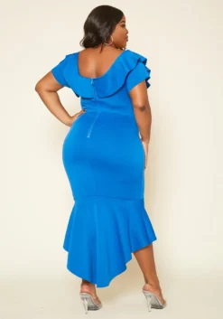 Plus Size High-Low Ruffled Bodycon Midi Dress -Asoph Fashion Shop 2020208 001 4