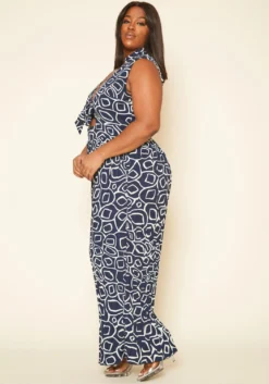 Plus Size Abstract Print Wide Flare Jumpsuit -Asoph Fashion Shop 2020212 001 2