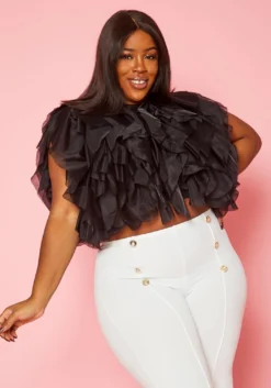 Plus Size Ruffle Tulle Crop Top