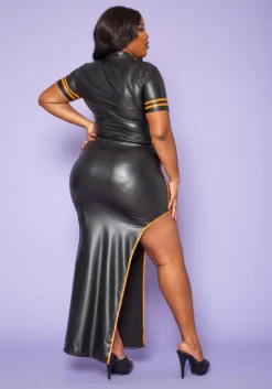 Plus Size Faux Leather Mock Neck Crop Top & Slit Maxi Skirt Set -Asoph Fashion Shop 2020236 001 4