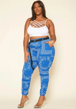 Plus Size Paisley Print Belted Cargo Pants -Asoph Fashion Shop 2020247 001 2