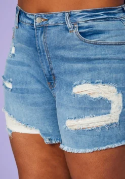 Plus Size Distressed Mid Length Denim Shorts -Asoph Fashion Shop 2020268 001 6