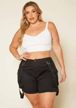 Plus Size High Rise Cargo Shorts Overalls