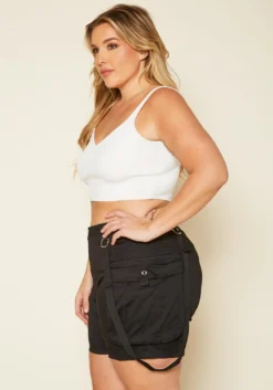 Plus Size High Rise Cargo Shorts Overalls -Asoph Fashion Shop 2020285 001 3