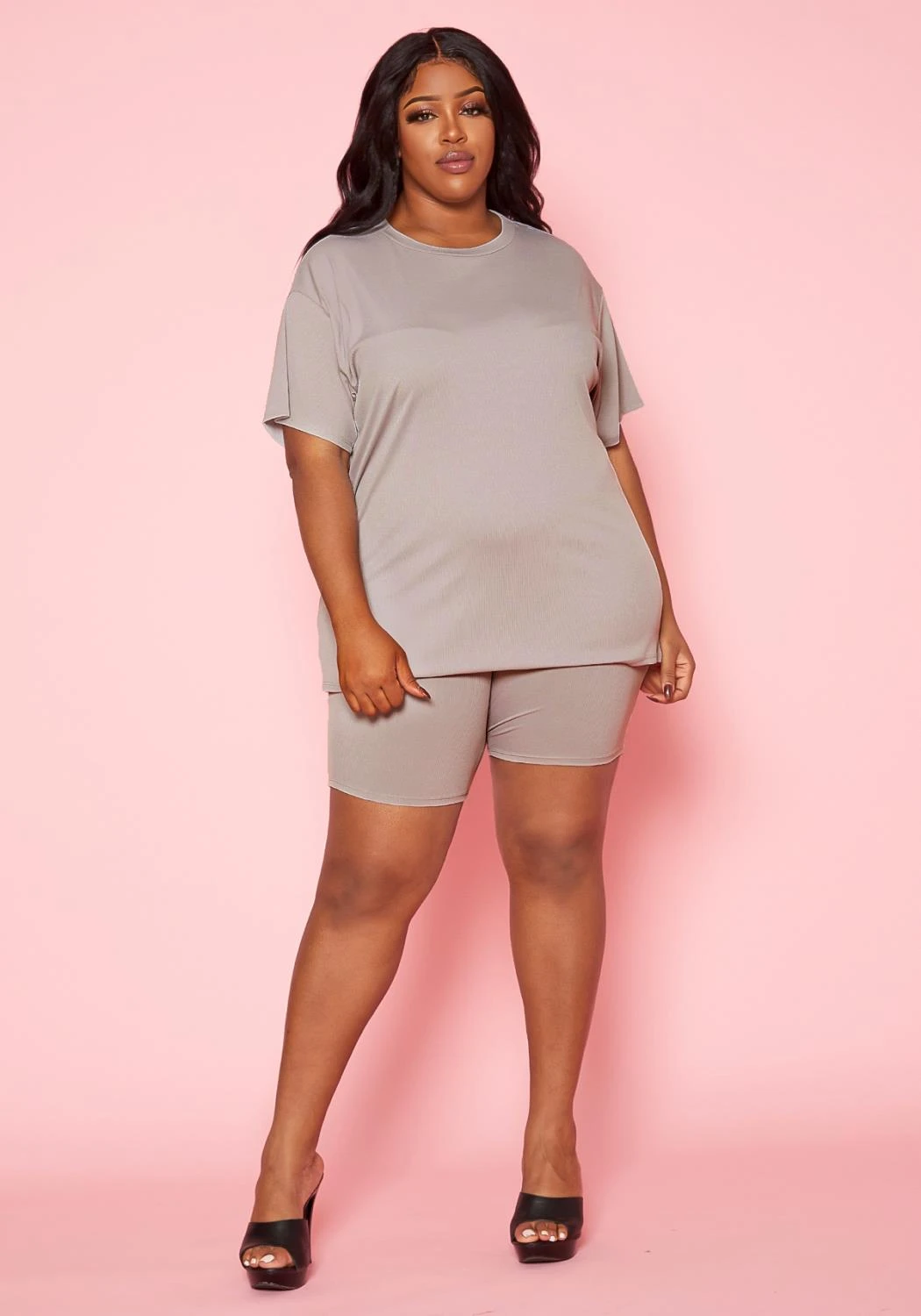 Plus Size Tee Shirt & Biker Shorts Set 2 Plus Size Tee Shirt & Biker Shorts Set - Image 2