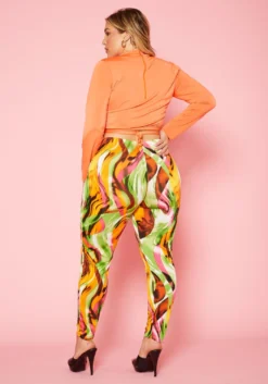 Plus Size Mock Neck Crop Top & Abstract Legging Set -Asoph Fashion Shop 2020299 001 4