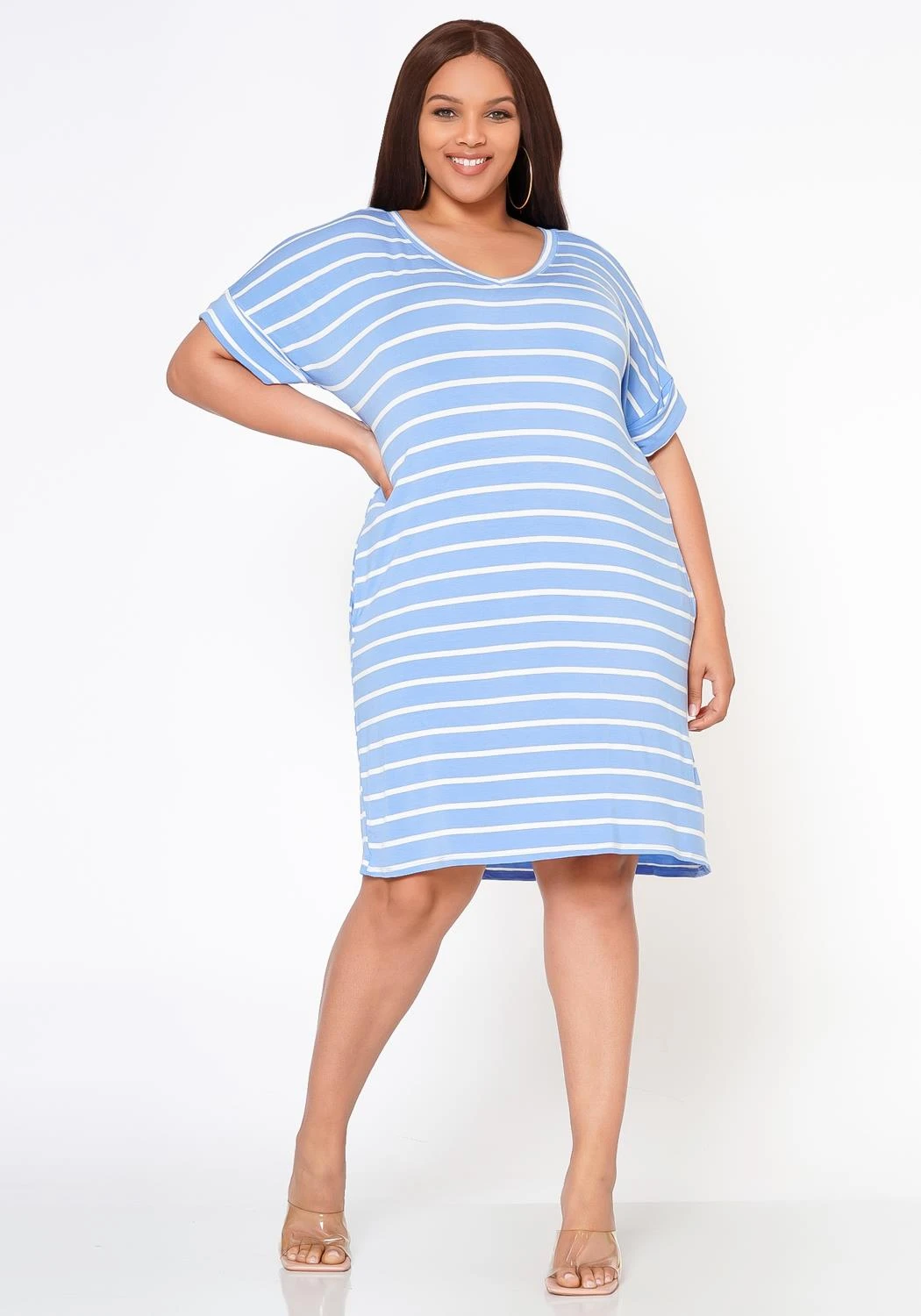 Plus Size Striped Mini Dress 2 Plus Size Striped Mini Dress - Image 2