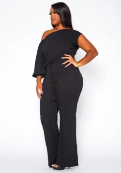 Plus Size One Sleeve Asymmetrical One Shoulder Jumpsuit -Asoph Fashion Shop 2020329 003 3
