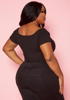 Plus Size Ribbed Button Detail Bodysuit -Asoph Fashion Shop 2020333 001 4