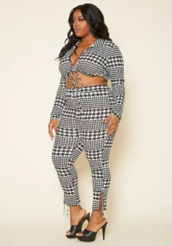 Plus Size Houndstooth Crop Top & Pants Set -Asoph Fashion Shop 2020339 001 3