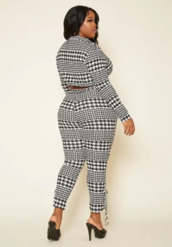 Plus Size Houndstooth Crop Top & Pants Set -Asoph Fashion Shop 2020339 001 4