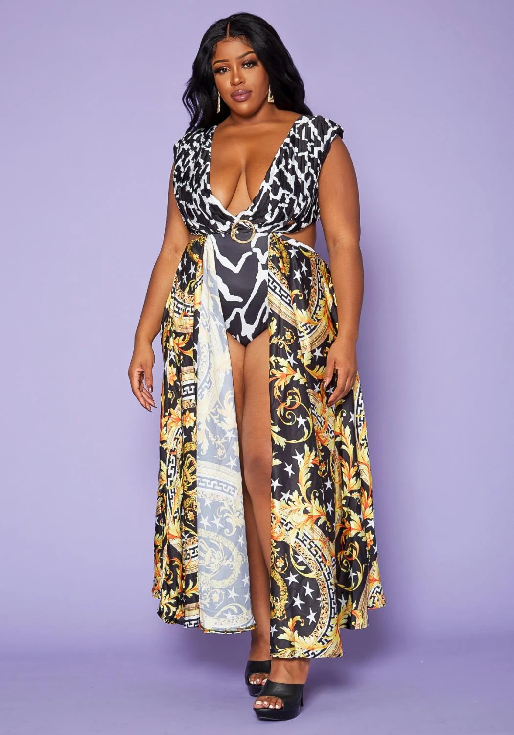 Plus Size Greca Artwork Abstract Swimsuit 3 Plus Size Greca Artwork Abstract Swimsuit - Image 3