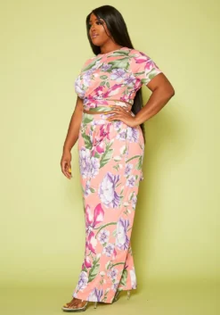 Plus Size Floral Crop Top & Pants Set -Asoph Fashion Shop 2020343 002 3