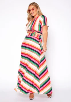 Plus Size Stripe Crop Top & Flare Maxi Skirt Set -Asoph Fashion Shop 2020371 001 3